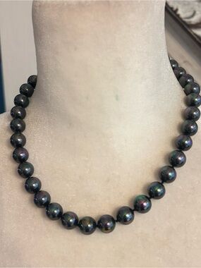Faux black pearl necklace with 14k clasp